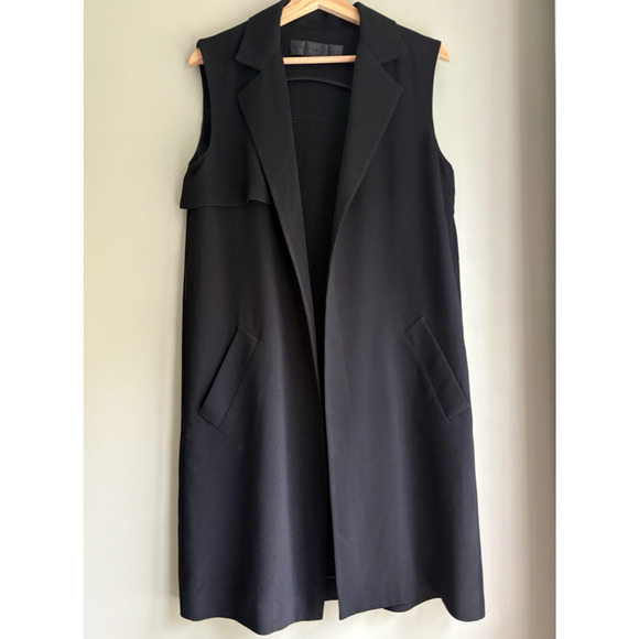 JENNI KAYNE Black Tuxedo Style Sleeveless Trench Vest Small Longline Minimalist - Picture 1 of 15